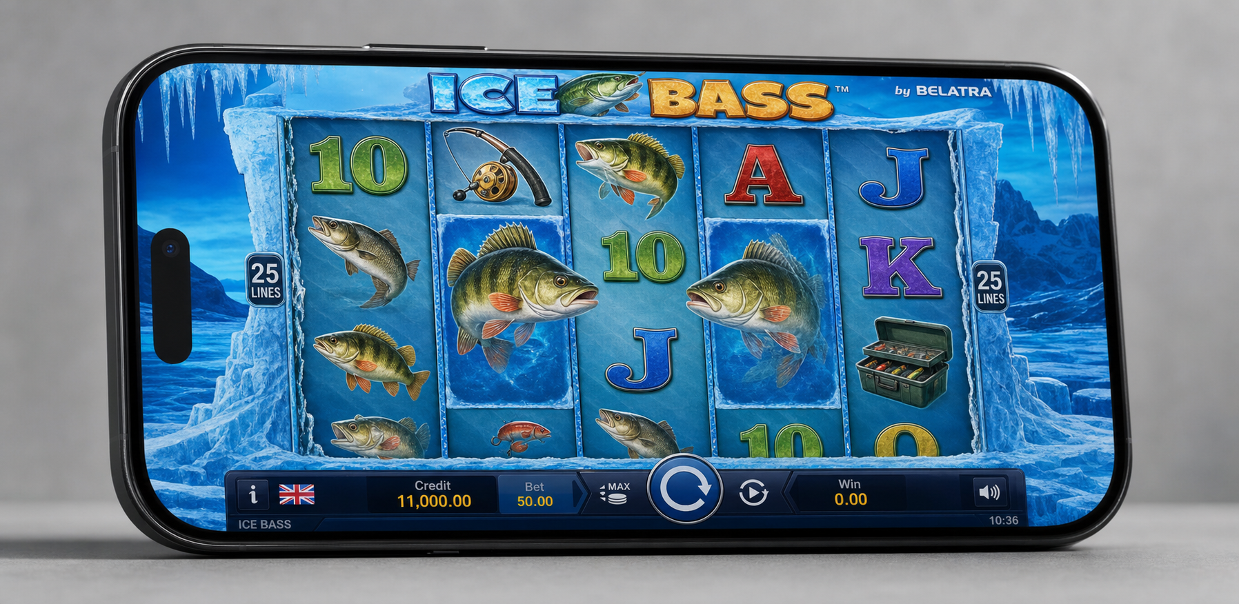Ice Bass screenshot - Fisherman Wild collecting fish values with x8 multiplier during a free spin